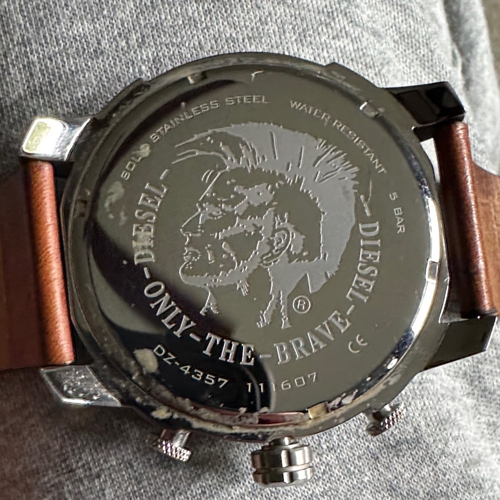 Diesel Silver Watch with Tan Leather Strap